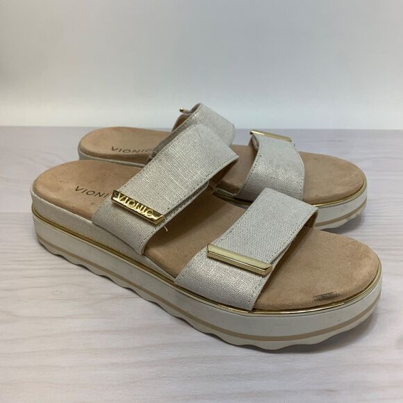 Vionic Womens Brandie Metallic Tip Slip On Sandals Size 11 Platform - Picture 1 of 10
